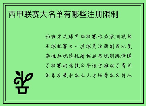 西甲联赛大名单有哪些注册限制